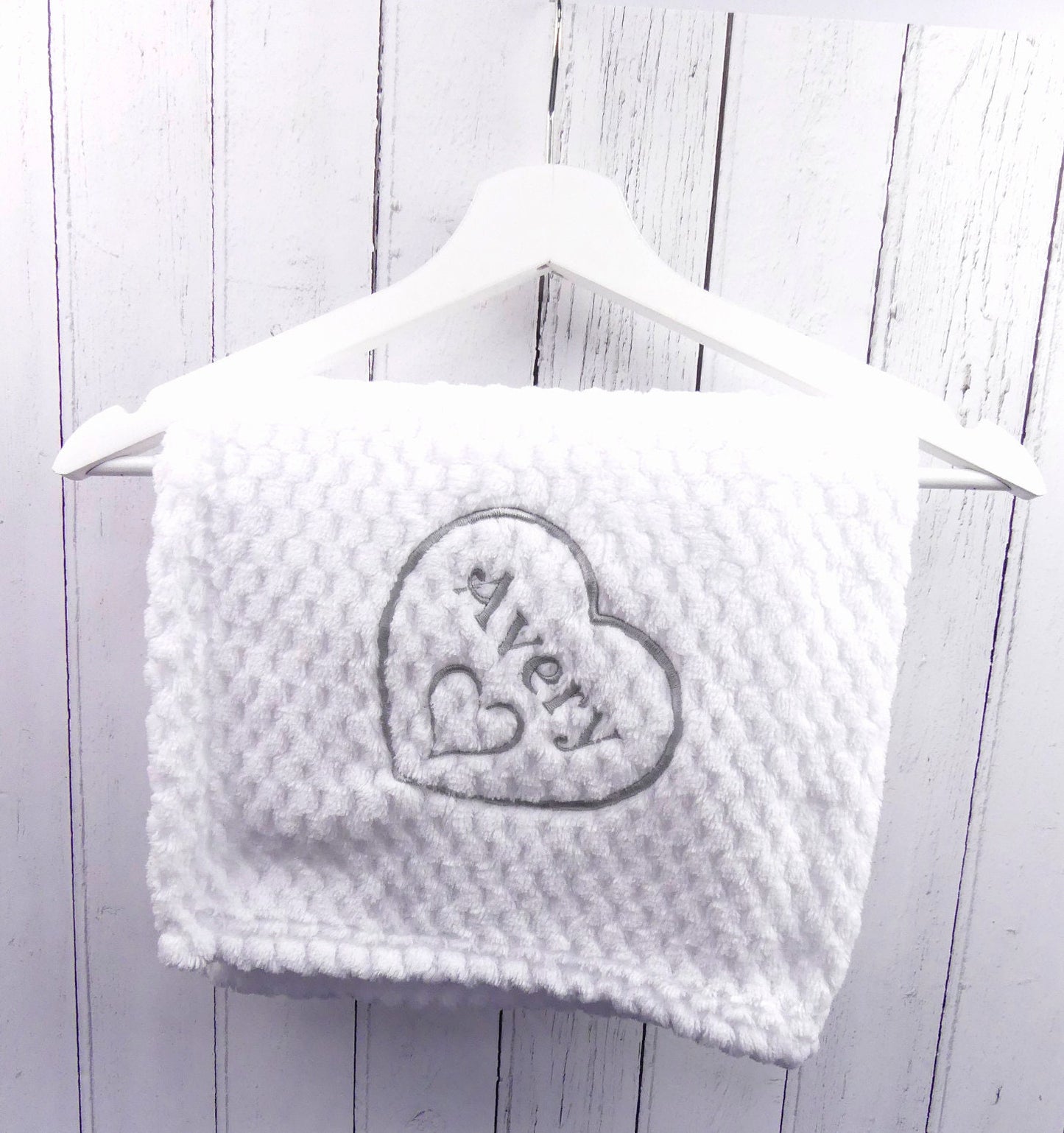 Baby Blanket Personalised Name in Heart Design Soft and Fluffy 75cm x 90cm