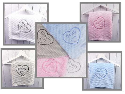 Personalised Baby Blanket with Heart Name Design - Soft Plush Fleece for Nursery, Pram, Crib (75x90cm)