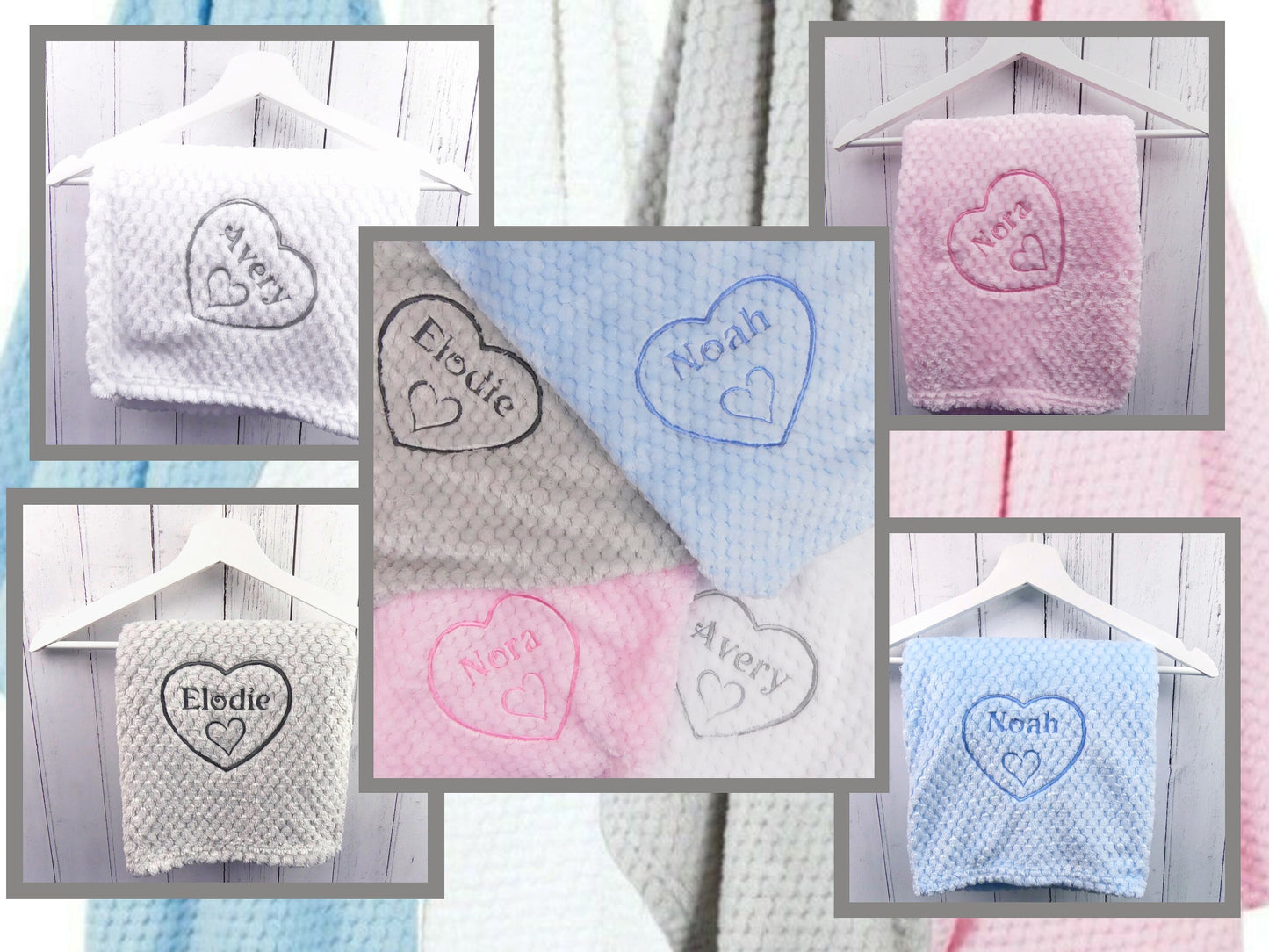 Baby Blanket Personalised Name in Heart Design Soft and Fluffy 75cm x 90cm