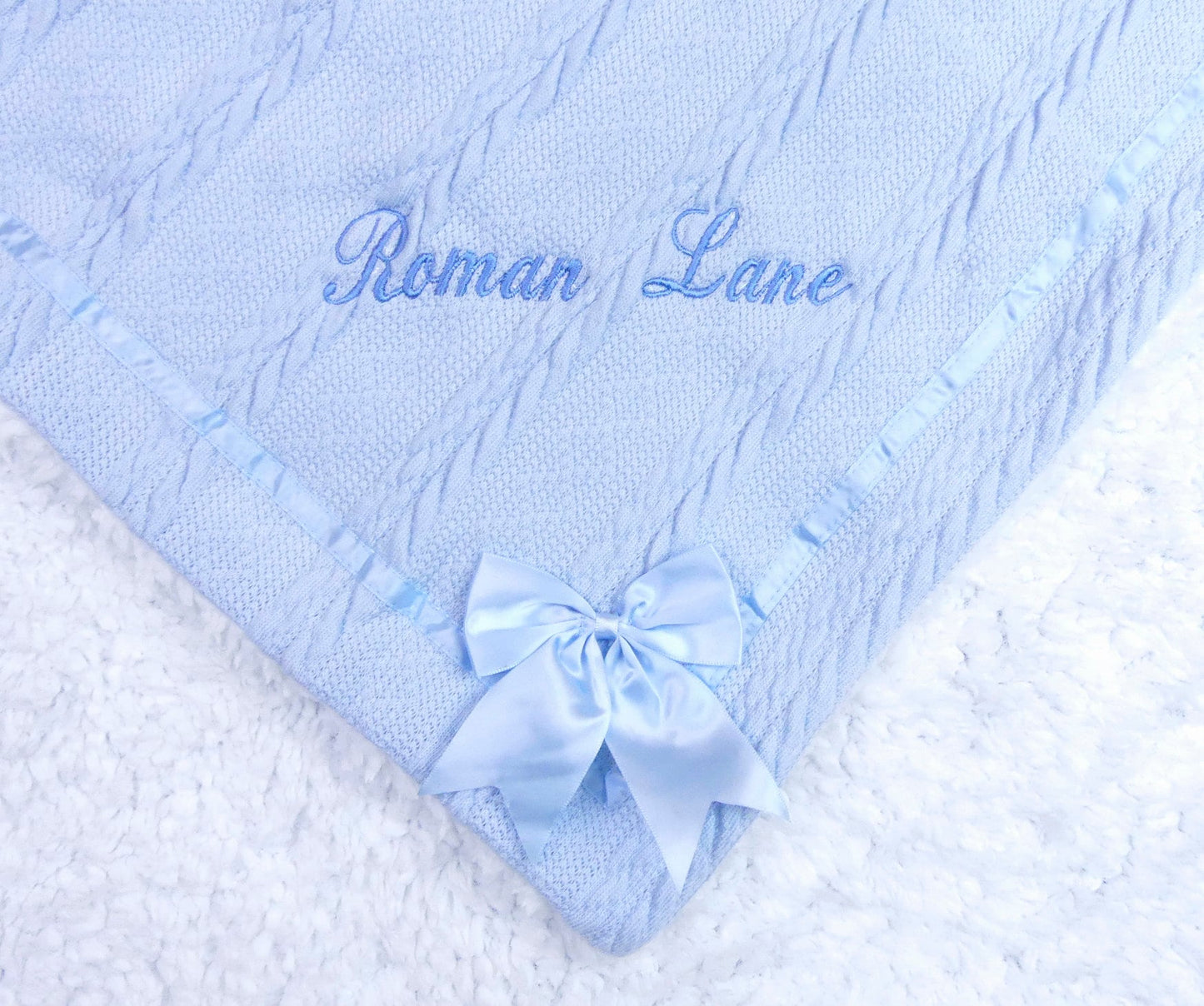 PERSONALISED with EMBROIDERY Baby Wrap Sherpa Fleece Backed Blanket Nursery Bedding Keepsake Gift Idea