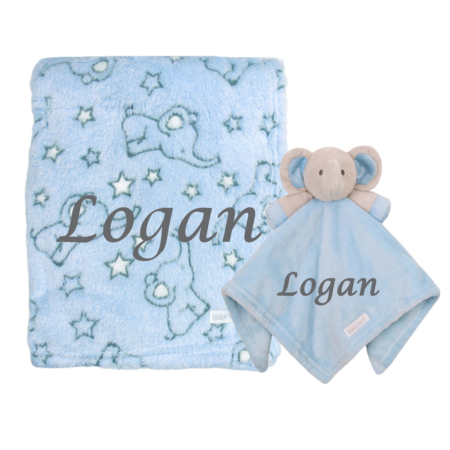 Elephant Comforter Matching Blanket BOTH ITEMS PERSONALISED with embroidery Beautiful Keepsake Baby Gift