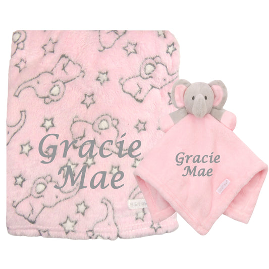 Elephant Comforter Matching Blanket BOTH ITEMS PERSONALISED with embroidery Beautiful Keepsake Baby Gift