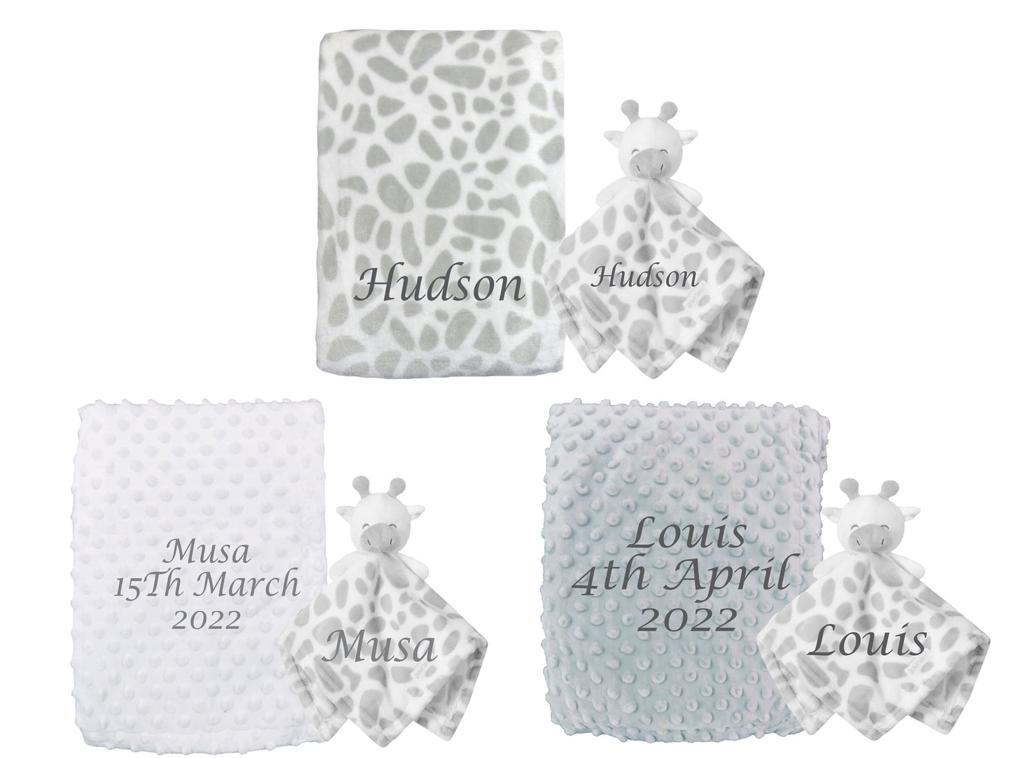 Giraffe Comforter Matching Blanket BOTH ITEMS PERSONALISED with embroidery Beautiful Keepsake Baby Gift