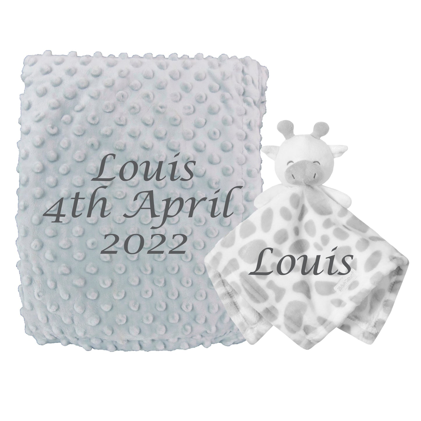 Giraffe Comforter Matching Blanket BOTH ITEMS PERSONALISED with embroidery Beautiful Keepsake Baby Gift