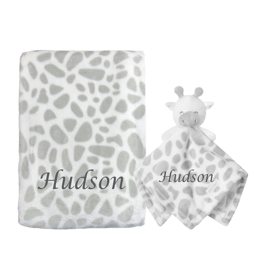 Giraffe Comforter Matching Blanket BOTH ITEMS PERSONALISED with embroidery Beautiful Keepsake Baby Gift