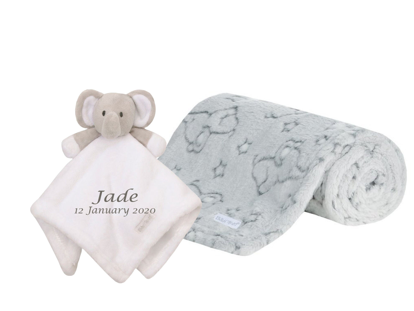 Personalised Elephant Comforter with Matching Fleece Blanket: Customized Baby Shower Keepsake Gift