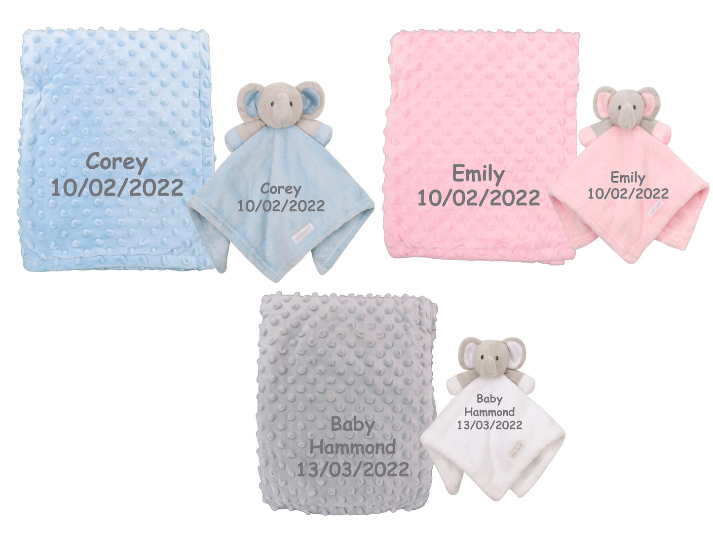 BOTH Personalised with Embroidery Luxury Bobble Blanket Baby Blanket Comforter Set Keepsake Gift for Baby