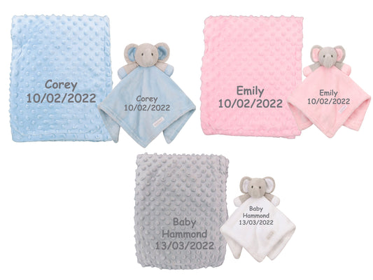 BOTH Personalised with Embroidery Luxury Bobble Blanket Baby Blanket Comforter Set Keepsake Gift for Baby