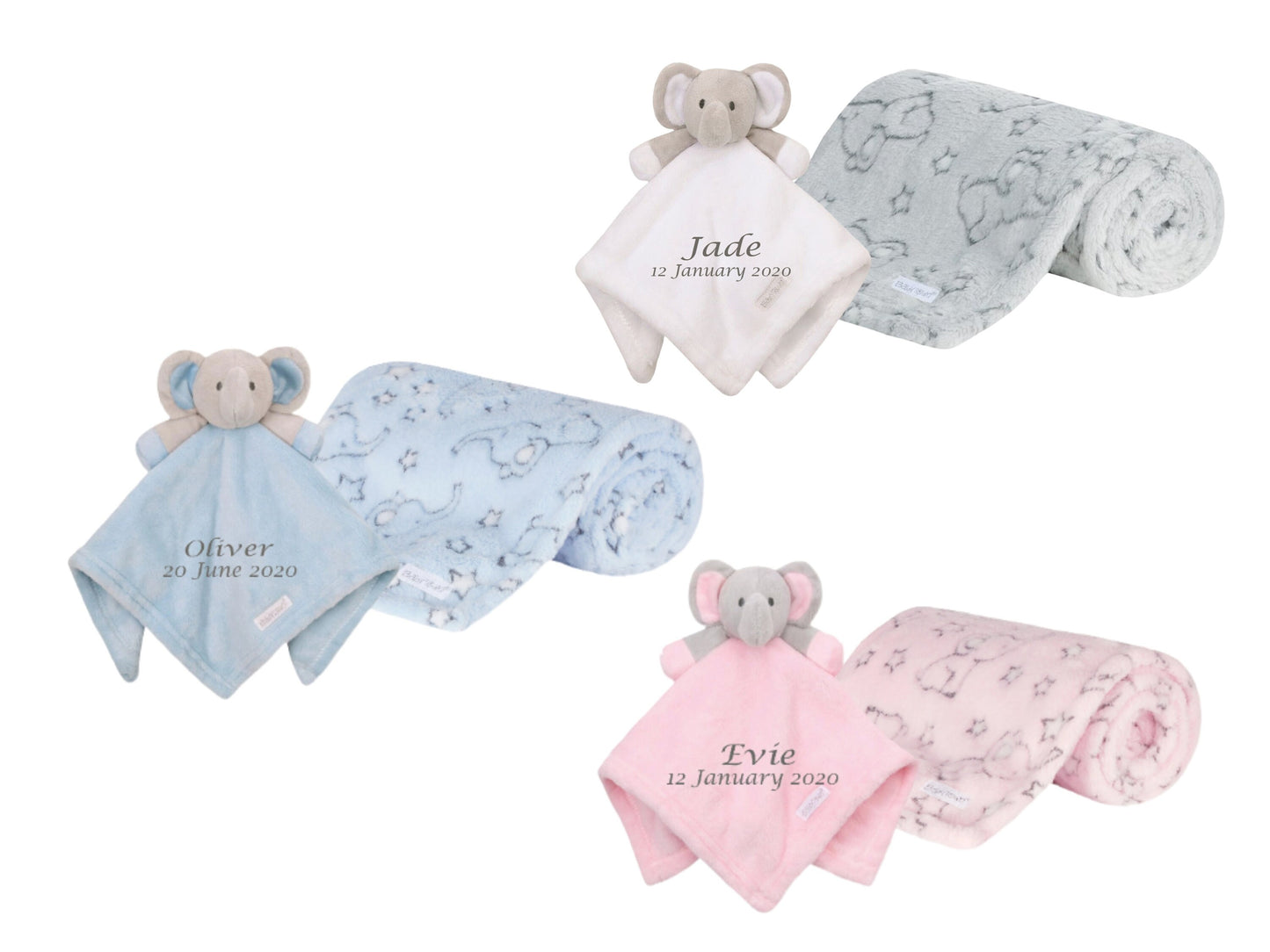 Personalised Elephant Comforter with Matching Fleece Blanket: Customized Baby Shower Keepsake Gift