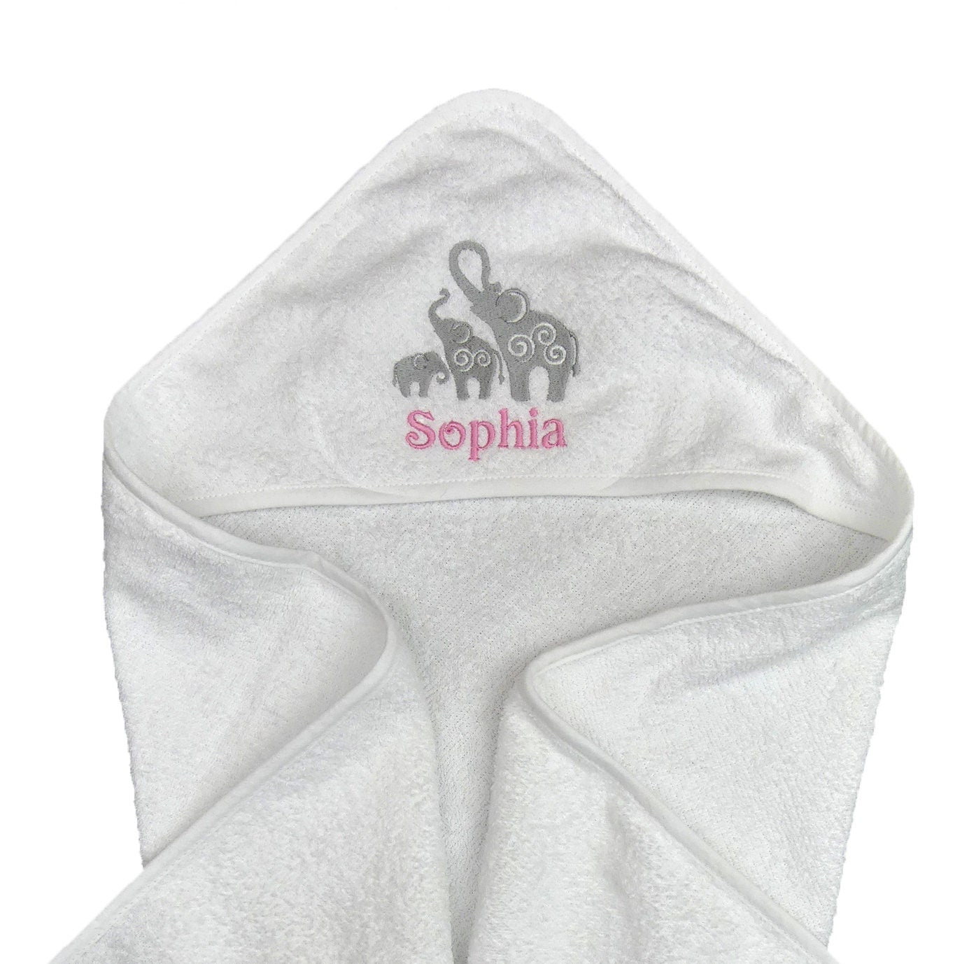Hooded Baby Towel Elephant Family and baby Name PERSONALISED with EMBROIDERY Baby Shower Gift