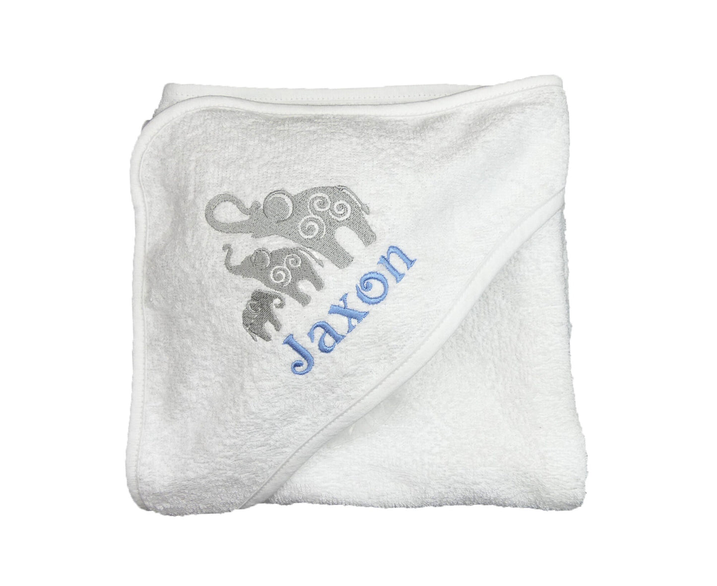 Hooded Baby Towel Elephant Family and baby Name PERSONALISED with EMBROIDERY Baby Shower Gift