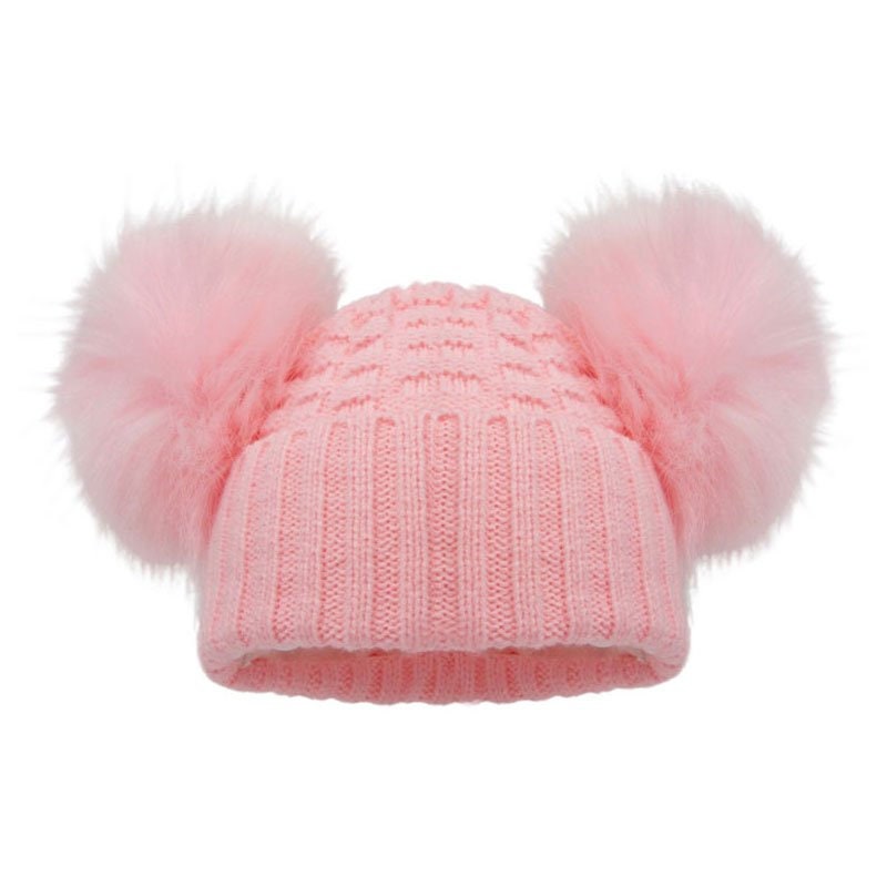 Boys Girls Baby Double Furry Pom Pom Pom Pom Hat 3 months up to 4 Years Matching Family Winter Hats Six Colours