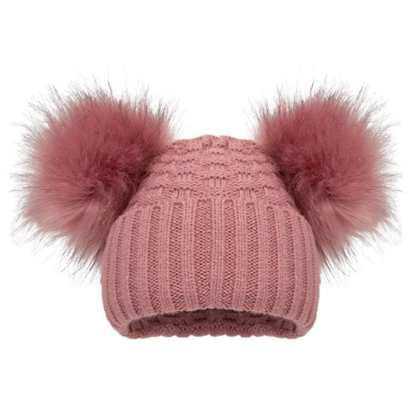 Boys Girls Baby Double Furry Pom Pom Pom Pom Hat 3 months up to 4 Years Matching Family Winter Hats Six Colours