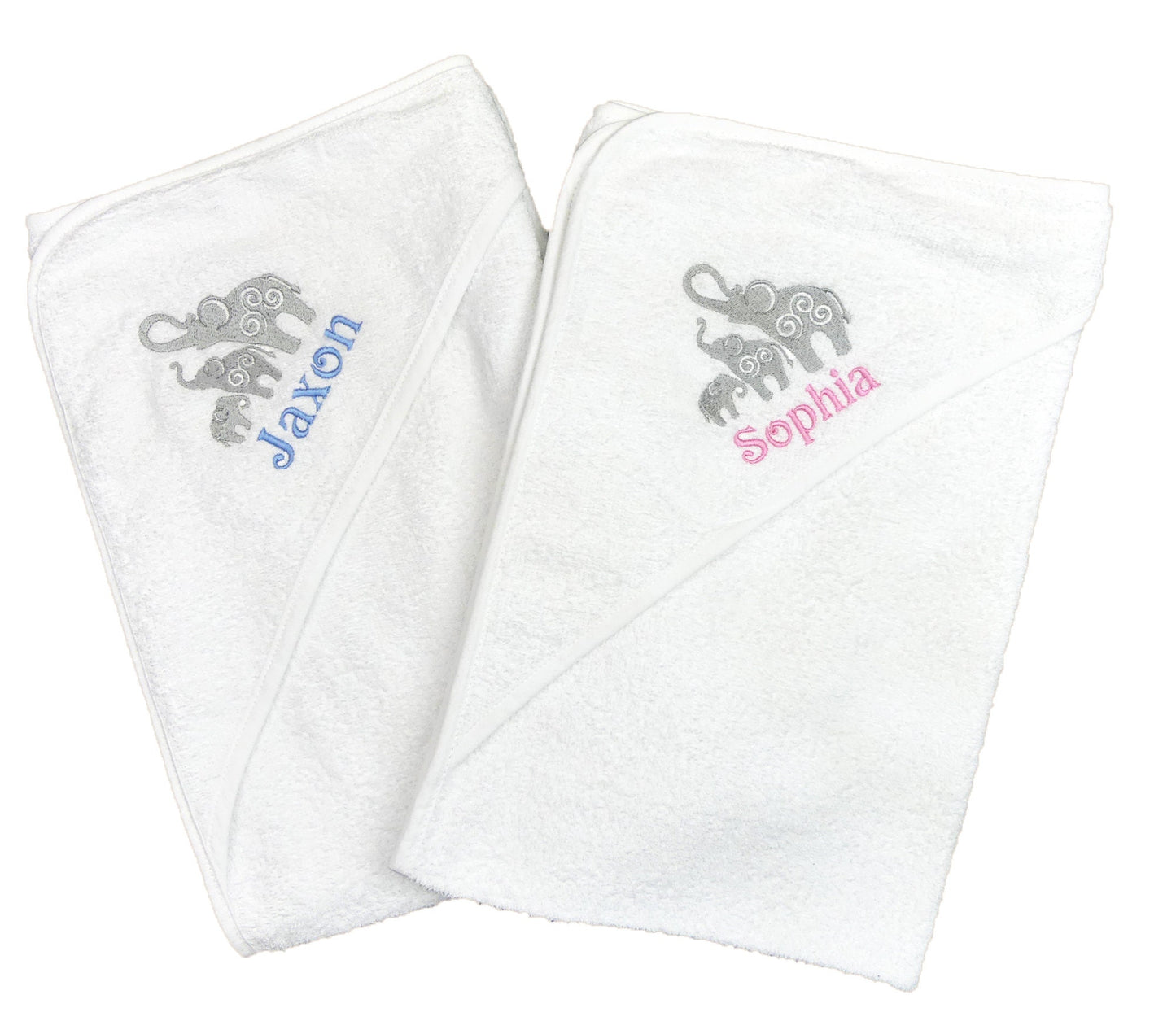 Hooded Baby Towel Elephant Family and baby Name PERSONALISED with EMBROIDERY Baby Shower Gift