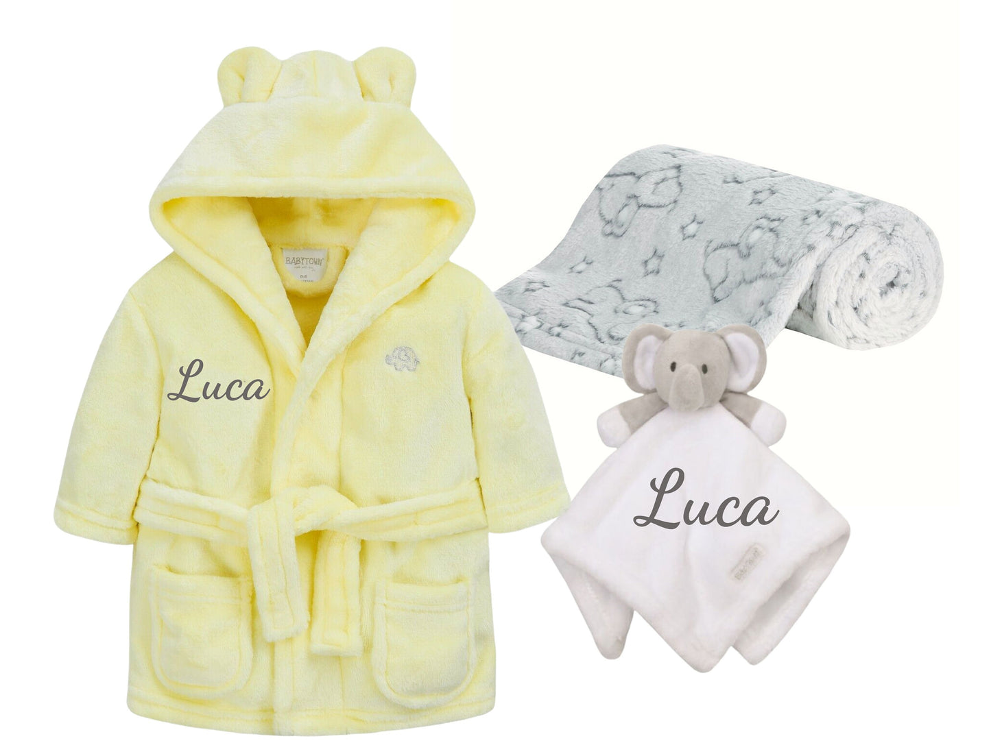 Personalised Baby Robe Dressing Gown 0-6 Months with Matching Personalised Comforter and Blanket Great baby Gift Perfect For Baby Showers