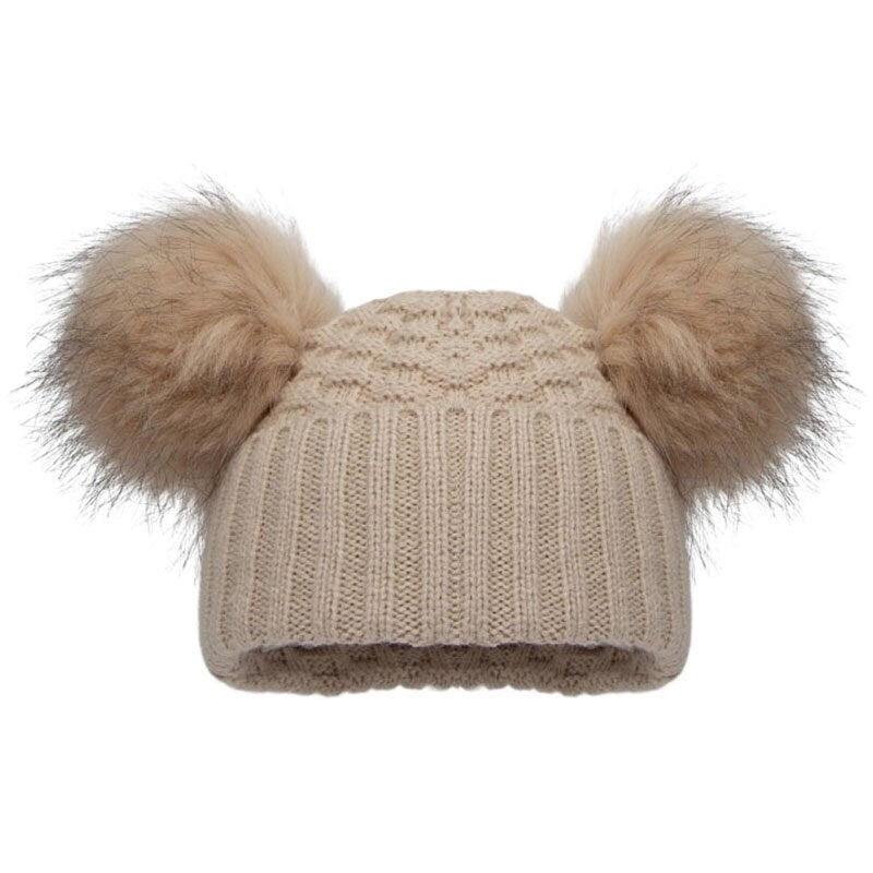 Boys Girls Baby Double Furry Pom Pom Pom Pom Hat 3 months up to 4 Years Matching Family Winter Hats Six Colours
