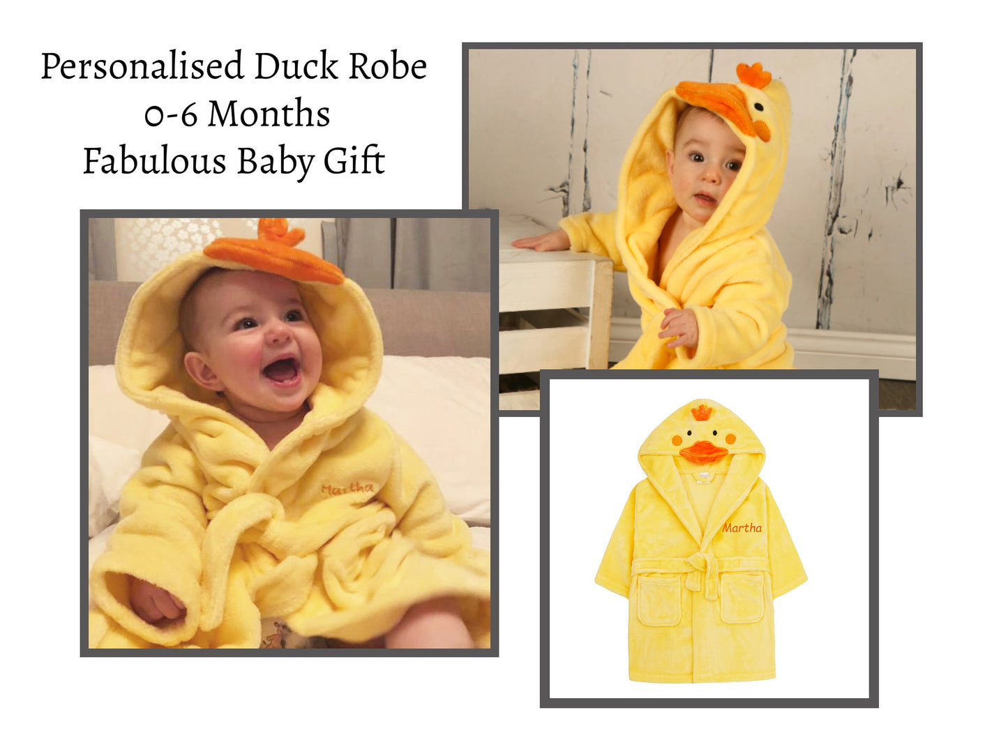 PERSONALISED with EMBROIDERY Animal Face Dressing Gown Baby 0-6 Months and above