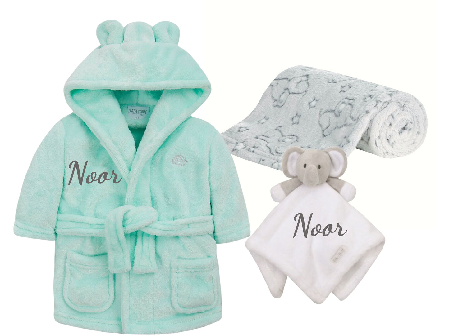 Personalised Baby Robe Dressing Gown 0-6 Months with Matching Personalised Comforter and Blanket Great baby Gift Perfect For Baby Showers