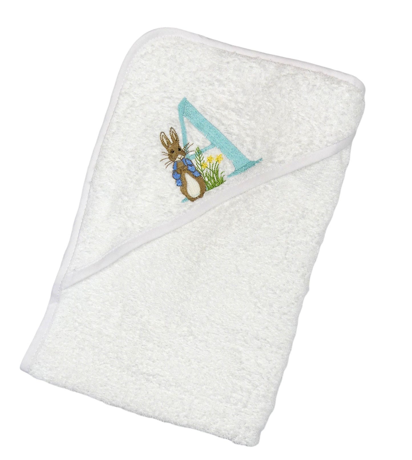 Personalised Hooded Baby Towel - Peter Rabbit Soft, Monogrammed White Cotton Bath Wrap - 75x70cm Baby Shower Gift