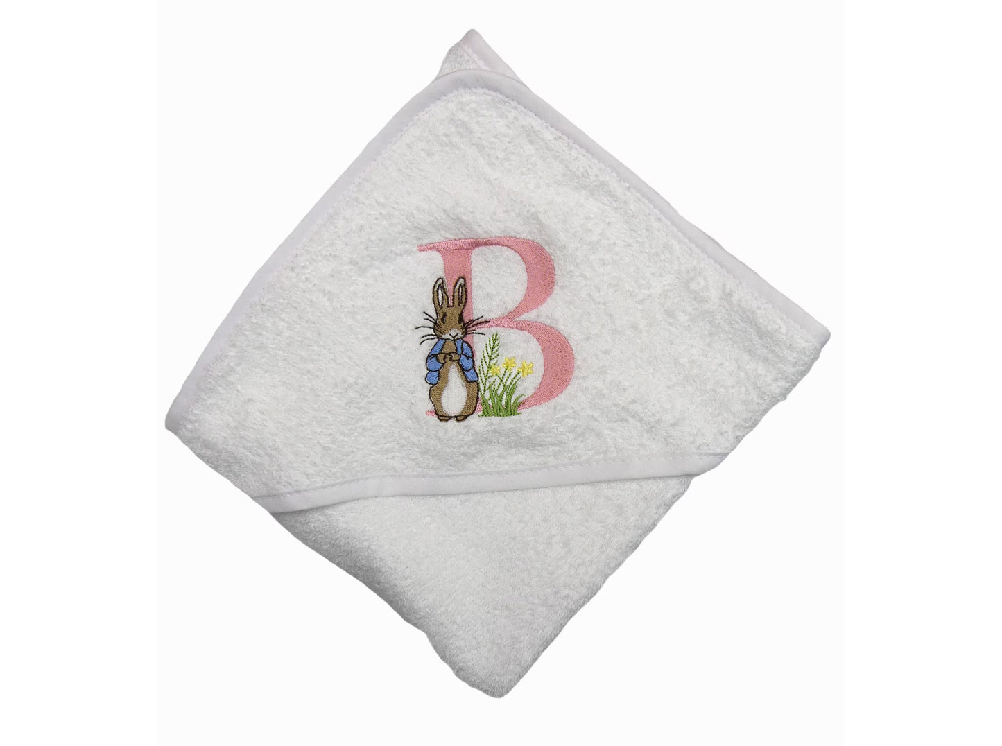 Peter Rabbit Hooded Baby Towel with Personalized Name – Cozy White 75x70cm – Ideal Baby Shower Keepsake