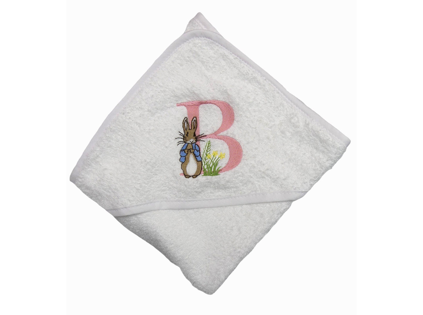 Personalised Hooded Baby Towel - Peter Rabbit Soft, Monogrammed White Cotton Bath Wrap - 75x70cm Baby Shower Gift