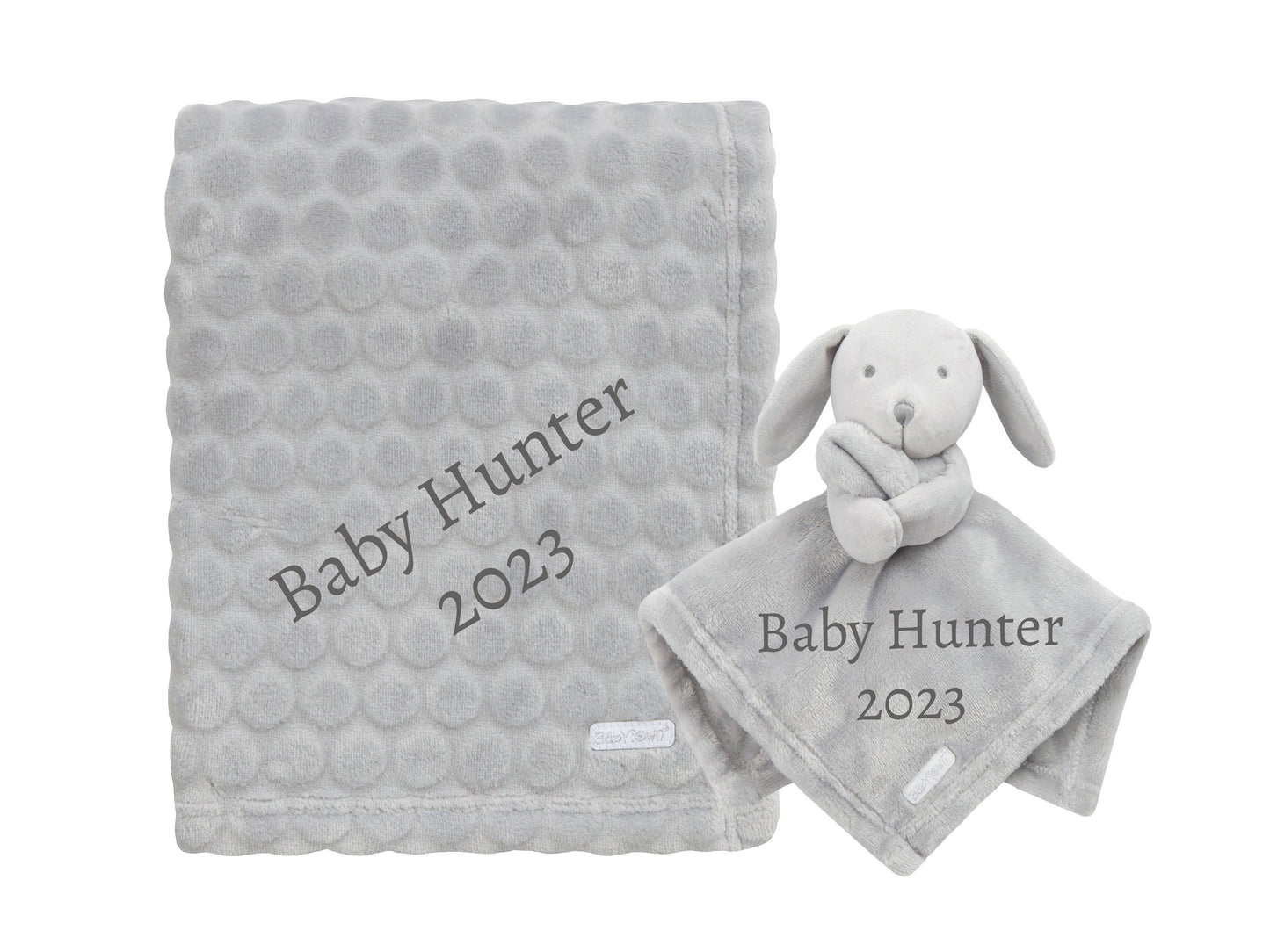 BOTH Personalised with Embroidery Luxury Bobble Blanket Baby Blanket Comforter Set Keepsake Gift for Baby