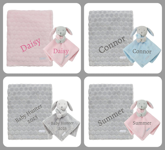 BOTH Personalised with Embroidery Luxury Bobble Blanket Baby Blanket Comforter Set Keepsake Gift for Baby