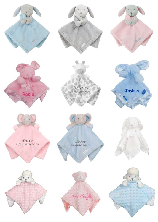 Personalised Baby Comforter Lovey Blanket  Custom Embroidered Animal Security Toy, Soft Plush Keepsake, Newborn Baby Shower Gift Boy Girl