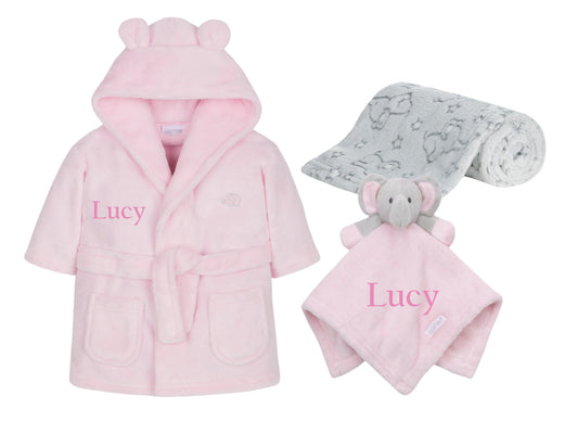 Personalised Baby Robe Dressing Gown 0-6 Months with Matching Personalised Comforter and Blanket Great baby Gift Perfect For Baby Showers