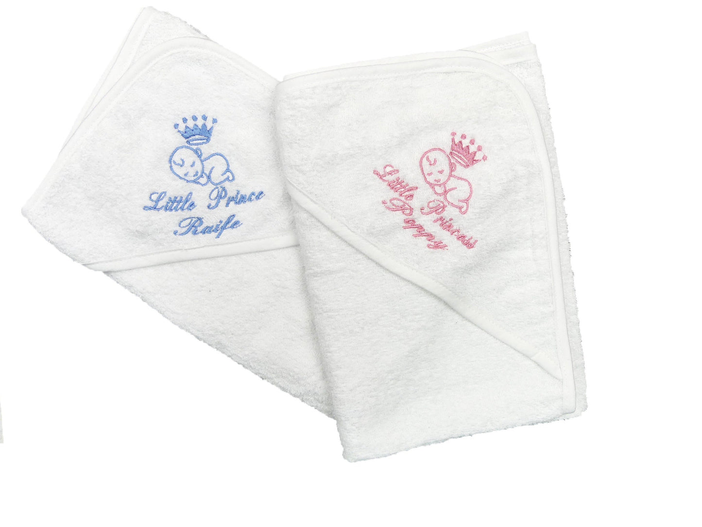 Hooded Baby Towel with PERSONALISED with EMBROIDERY 'Princess' or 'Prince' with cute Baby Motiff