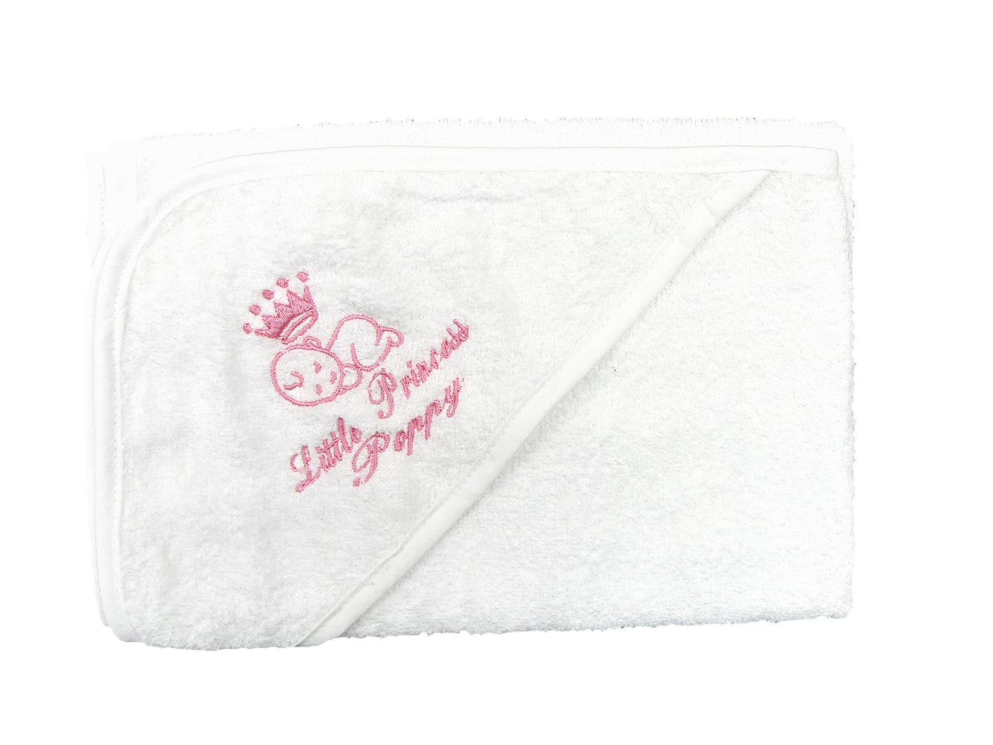 Hooded Baby Towel with PERSONALISED with EMBROIDERY 'Princess' or 'Prince' with cute Baby Motiff