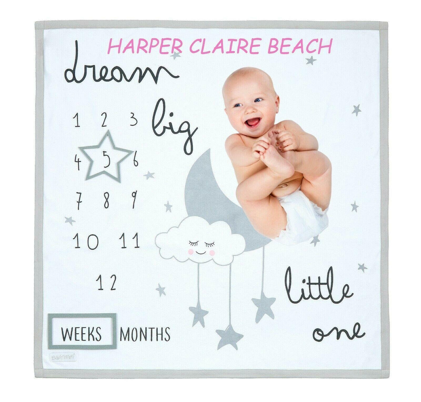 Personalised Baby Milestone Memory Mat Soft Cotton Double Ply 75cm x 75cm Mark Weeks and Months Great for Photos