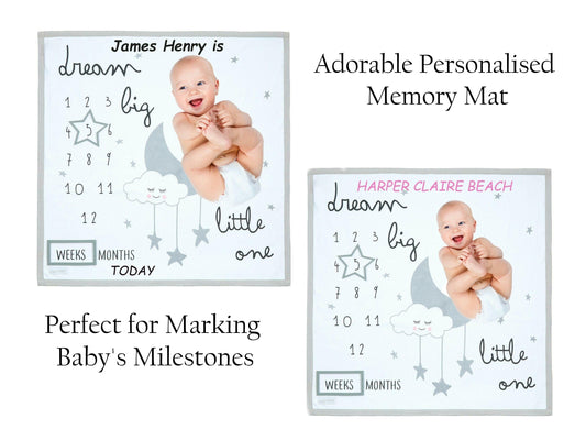Personalised Baby Milestone Memory Mat Soft Cotton Double Ply 75cm x 75cm Mark Weeks and Months Great for Photos