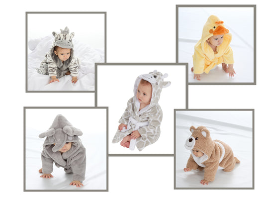 PERSONALISED with EMBROIDERY Animal Face Dressing Gowns Baby Perfect  Gift So Cute