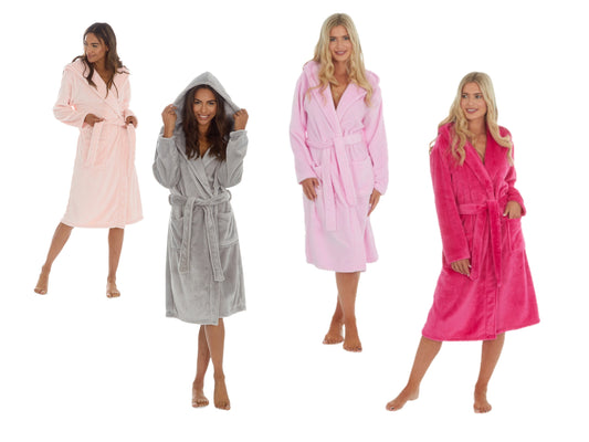 Ladies Personalised Hooded Fleece Bathrobes L XL Mothers Day Next Day Delivery