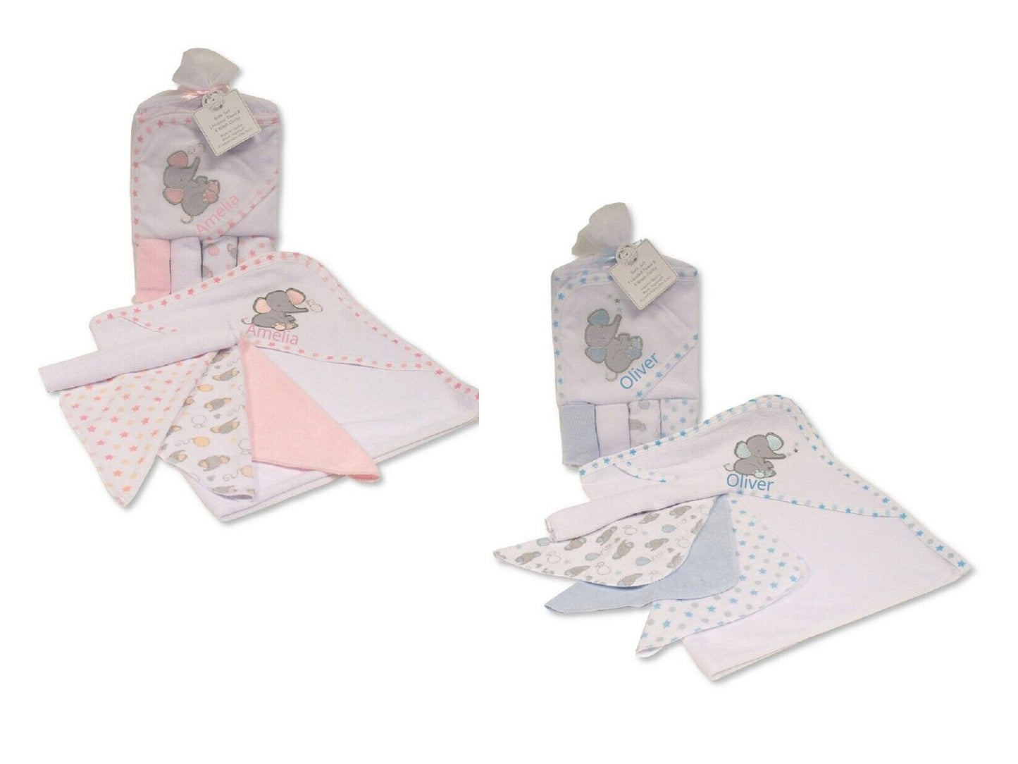 Personalised Baby Gift Hooded Towel Four Wash Cloths Ideal Baby Shower New Baby Gift Perfect Summer Towel