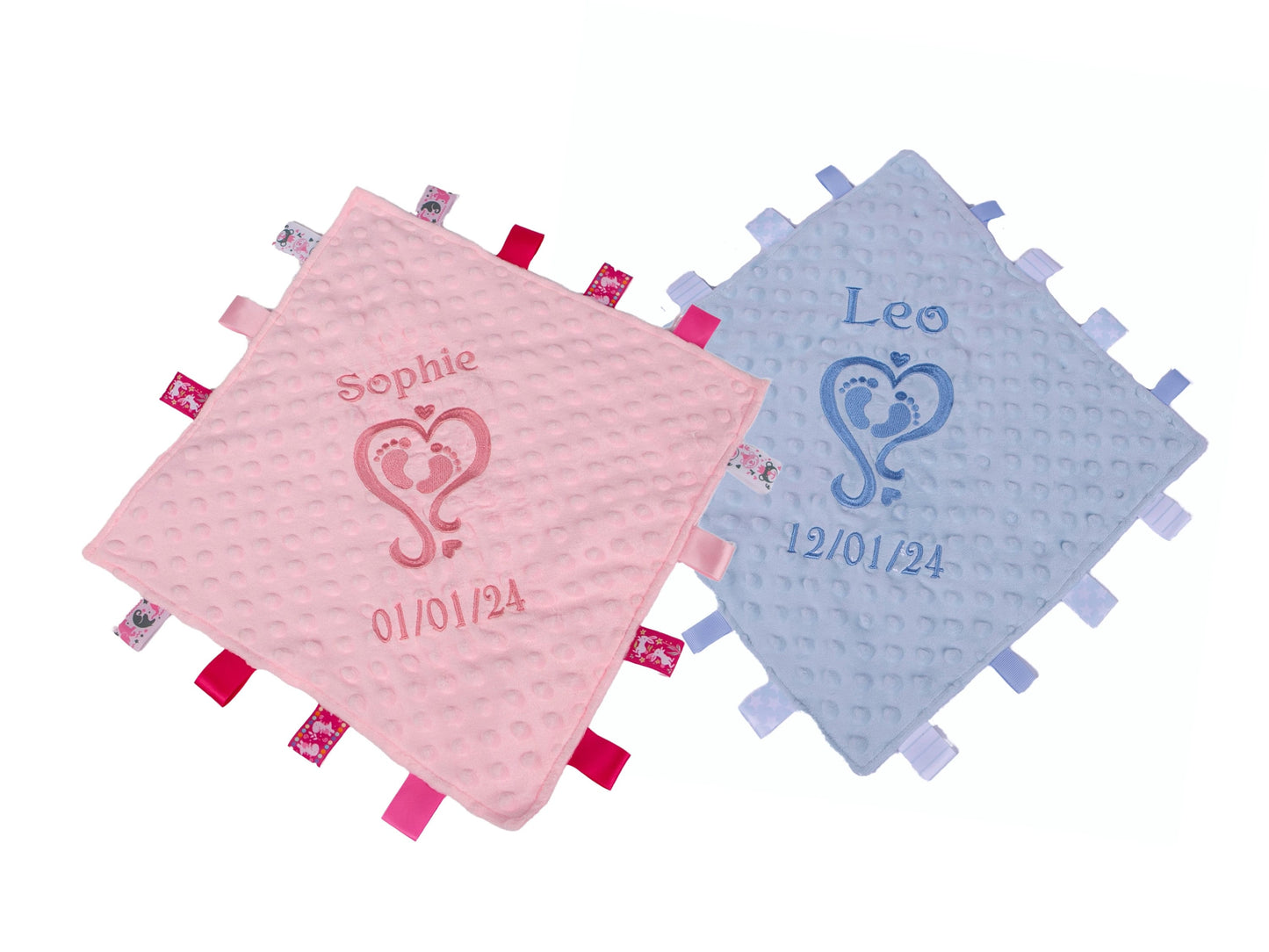 Babies Childrens Sensory Taggy Square Comforter Heart Framed Feet Keepsake