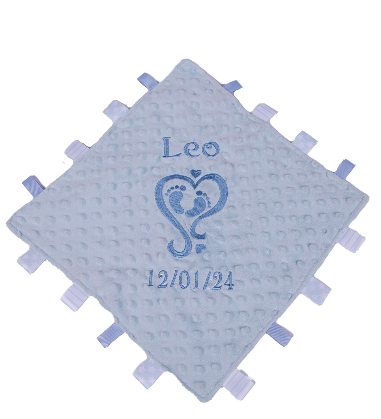 Babies Childrens Sensory Taggy Square Comforter Heart Framed Feet Keepsake