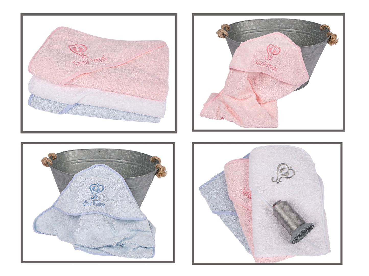 Custom Baby Hooded Towel with Heart Footprints Design Keepsake