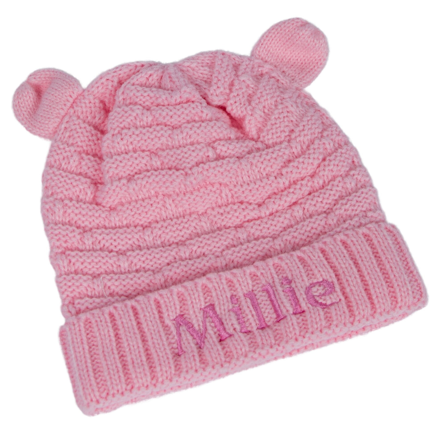 Personalised Baby Teddy Hat with Cute Ears Embroidered Four Colours  0-12 Months