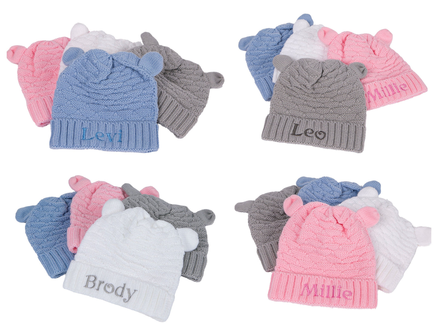 Personalised Baby Teddy Hat with Cute Ears Embroidered Four Colours  0-12 Months