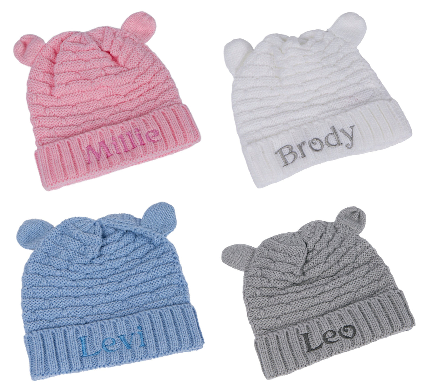 Personalised Baby Teddy Hat with Cute Ears Embroidered Four Colours  0-12 Months