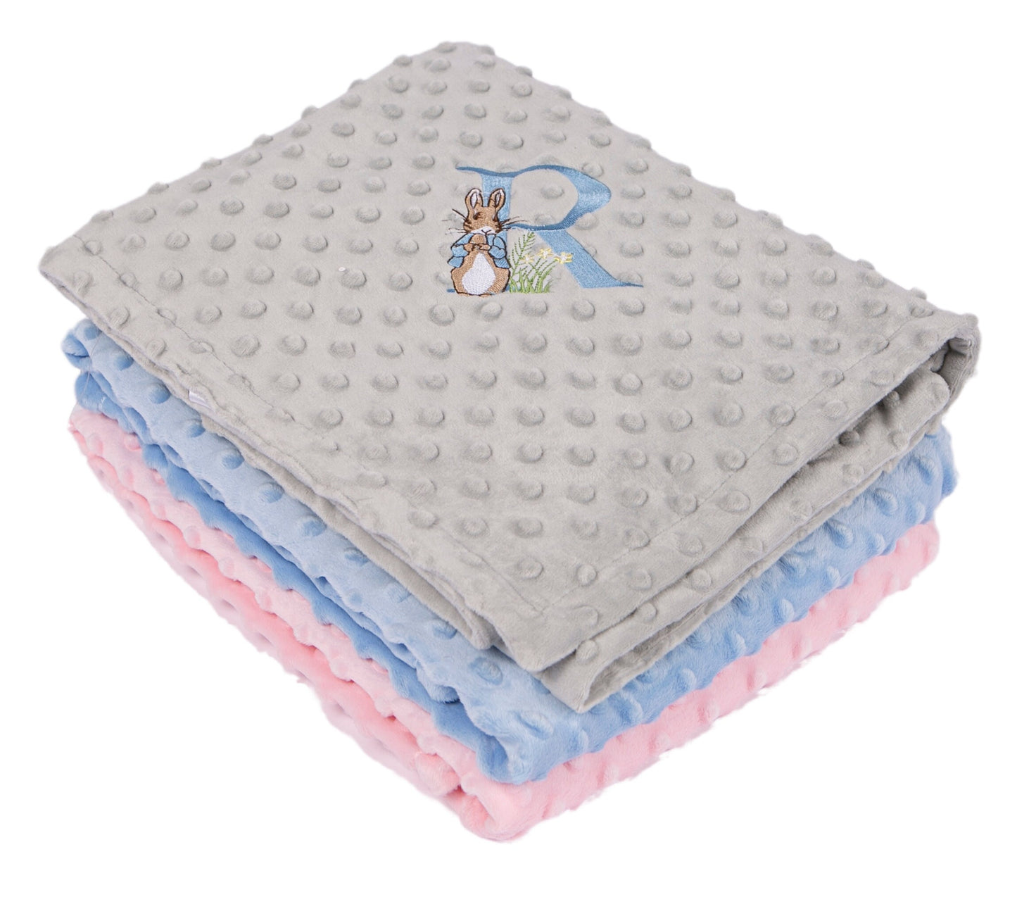 Personalised Peter Rabbit Monogram Baby Bubble Blanket 100cms x70cms 100% Cotton Ideal Baby Gift for Easter