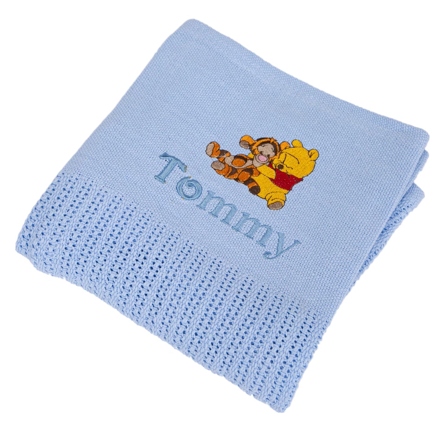 Personalised Baby Cellular Blanket with Baby Winnie and Tigger Pink or Blue