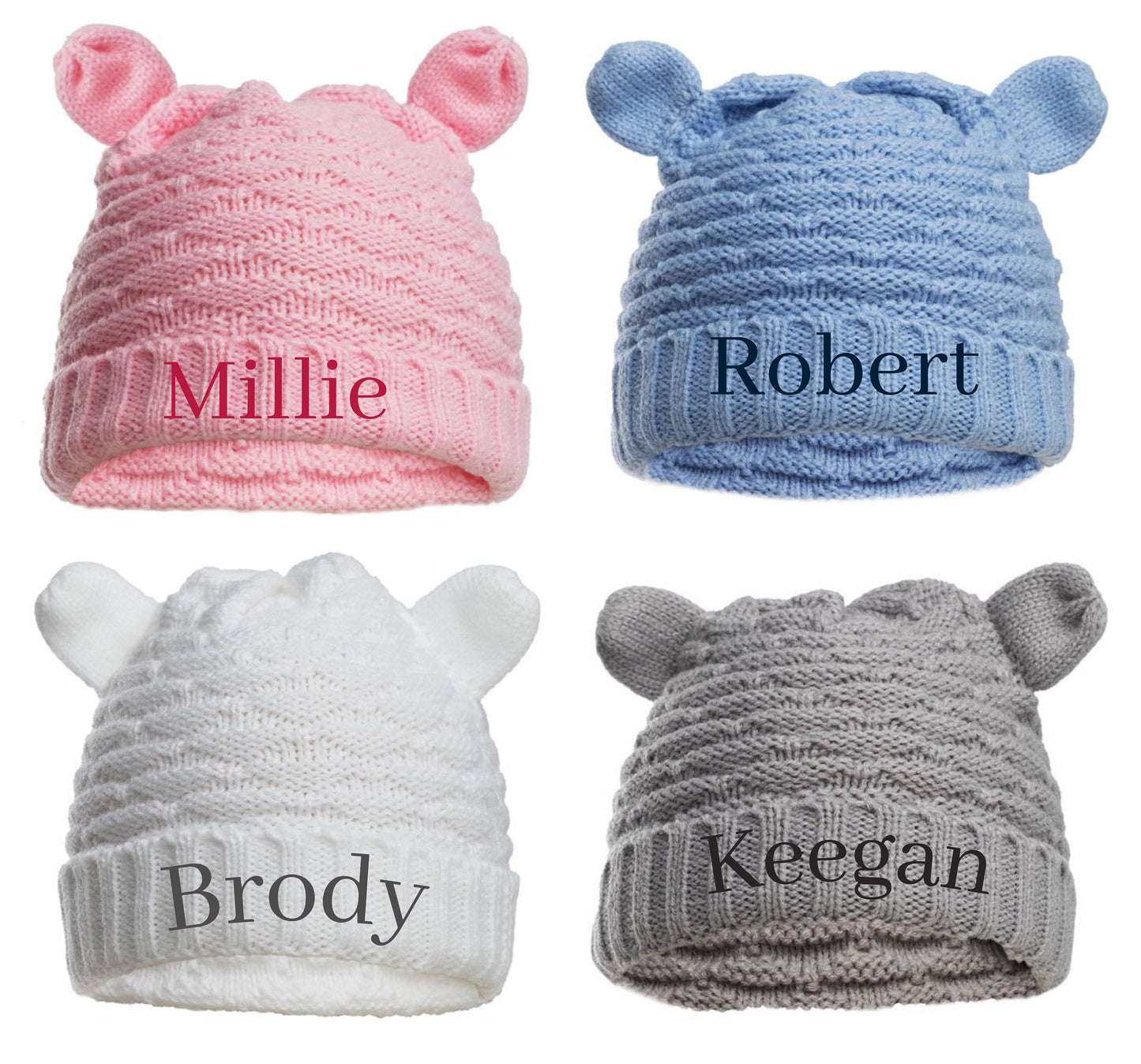 Personalised Baby Teddy Hat with Cute Ears Embroidered Four Colours  0-12 Months
