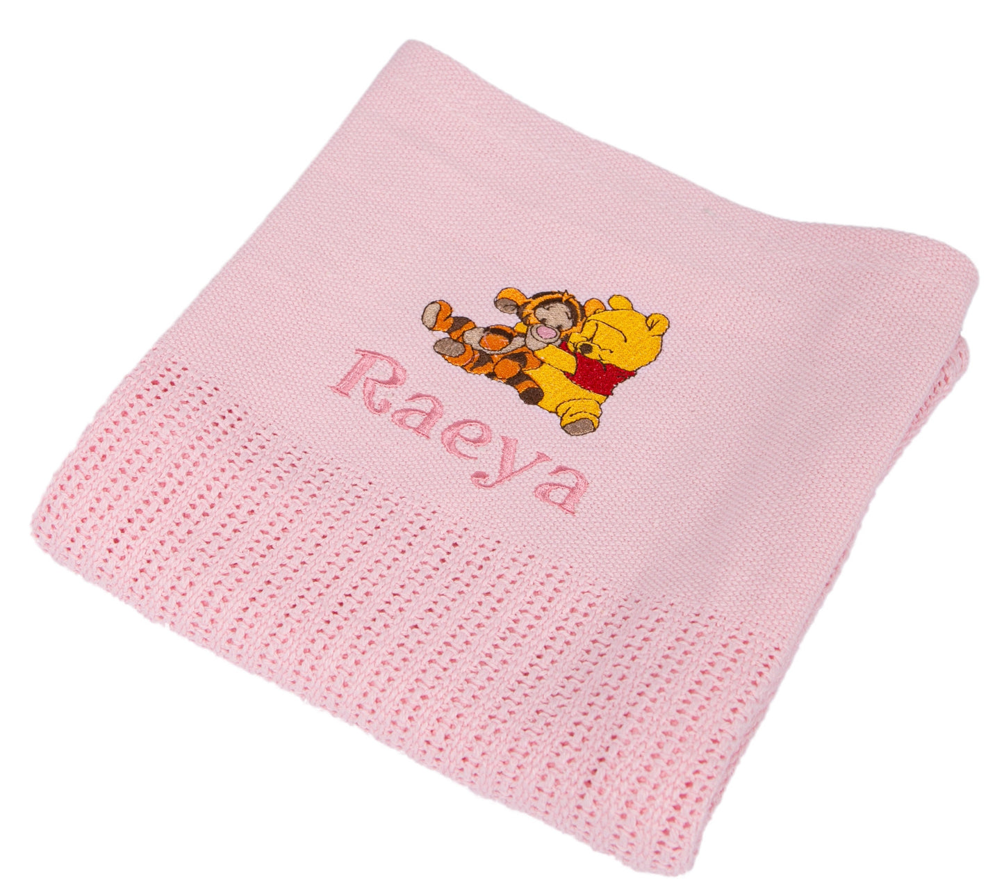 Personalised Baby Cellular Blanket with Baby Winnie and Tigger Pink or Blue
