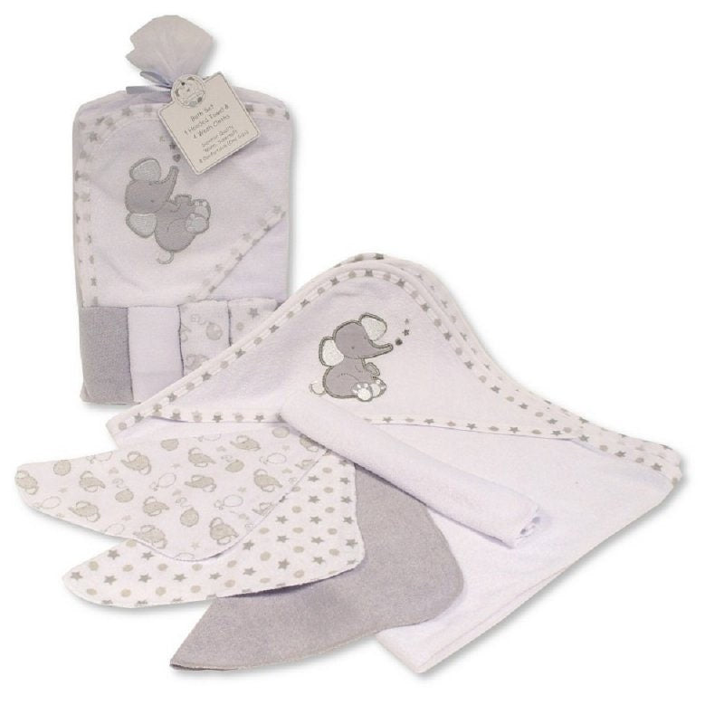 Personalised Elephant-Themed Baby Hooded Bath Robe, Towel, and Washcloth Set (0-6 Months) - Perfect Baby Gift