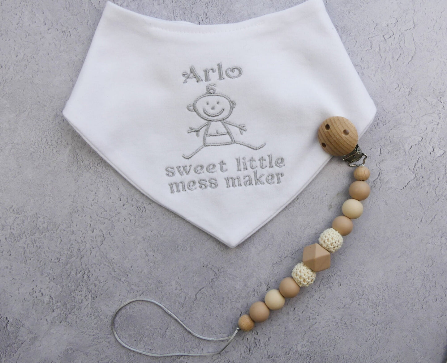 Baby Bandana Dribble Bib 'Sweet Little Mess Maker' Personalised with Baby Name 3 Colours