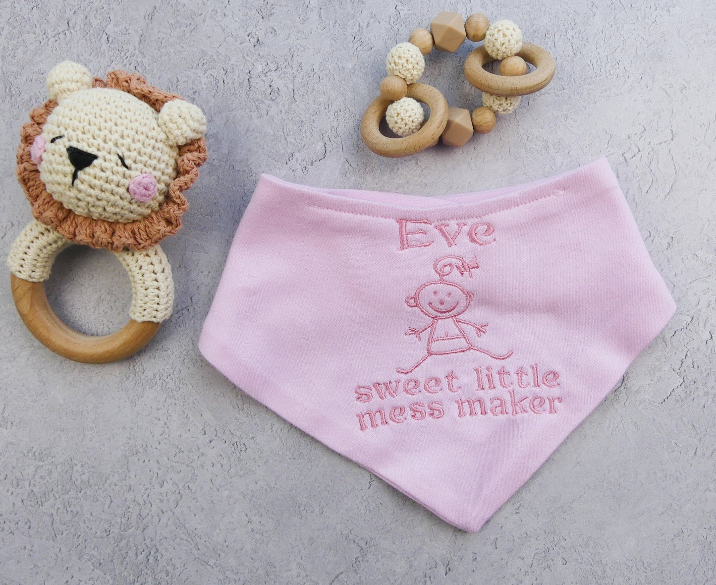 Baby Bandana Dribble Bib 'Sweet Little Mess Maker' Personalised with Baby Name 3 Colours