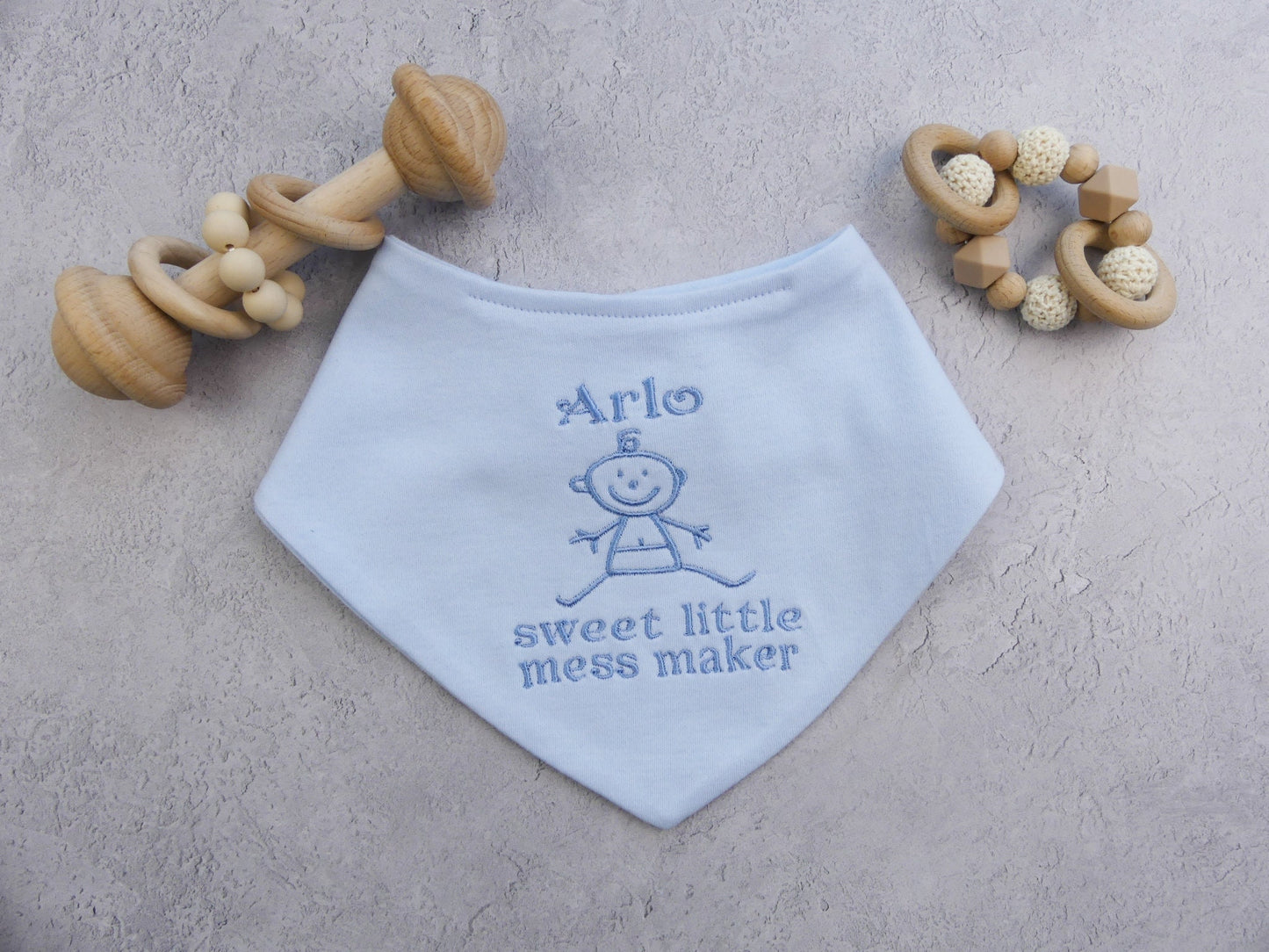 Baby Bandana Dribble Bib 'Sweet Little Mess Maker' Personalised with Baby Name 3 Colours